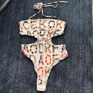 White Bodysuit with Multicolor Letter Design